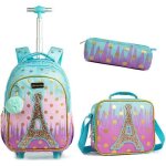 Cartable a roulette fille primairelot de 3 sac  dos avec roulettestour eiffel cartable roulette bagages ...