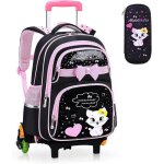 Cartable a roulette filles primaire - cadeaux scolaire sac dos filles - grande capacit - nylon lger noir ...