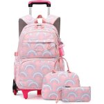 Cartable roulette fille primaire sac dos pour enfant avec lunch box et trousse pour quotidien et voyage ...