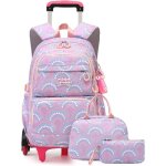 Cartable roulette fille primaire sac dos pour enfant avec lunch box et trousse pour quotidien et voyage ...
