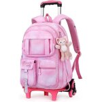 Cartable roulettes - - modle fille - nylon - 6 roues - rose rose pzcc