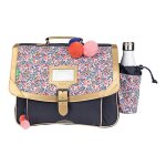 Cartable - tanns - antonia - 38 cm - 2 compartiments - motif fleuri avec pompons