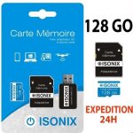 Carte micro - sd 128 go - isonix - sdxc / sdhc - classe 10 - bleu - adaptateur inclus