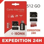Carte micro - sd 512 go - zisonix - sdxc / sdhc - classe 10 - adaptateur inclus - compatible smartphones ...