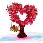 Carte pop - up 3d arbre en forme de c?ur avec oiseaux romantique pour anniversaire de mariage anniversaire ...