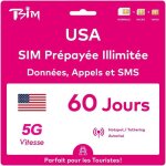 Carte sim tsim pr�pay�e 60 jours 4g / 5g illimit�e pour voyage aux �tats - unis