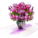 Carte de v?ux pop - up 3d bouquet de magnolia violet dcoupe laser faite main carte danniversaire ou ...