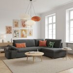 Alya canap� dangle reversible convertible gris anthracite (velours c�tel� ) - taille l - 5 / 6 places ...