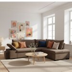 Alya canap� dangle reversible convertible marron chocolat (tissu tiss� plat ) - taille l - 5 / 6 places ...