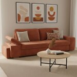 Alya canap� droit reversible convertible orange terracotta (velours c�tel� ) - taille s - 3 / 4 places ...