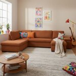 Casapy alya taille xl. canap� dangle convertible orange terracotta (velours c�tel� ) - l. 315 x h. 70 ...