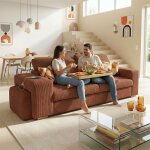 Sirius canap� droit reversible convertible orange terracotta (velours c�tel� ) - taille s - 3 / 4 places ...