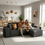 Vega canap� dangle reversible convertible gris anthracite (tissu structur� ) - taille m - 4 / 5 places ...