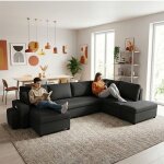 Vega canap� dangle reversible convertible noir charbon (tissu structur� ) 326 x h. 71 x p. 157 cm - taille ...