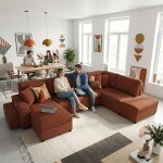 Casapy vega taille xl. canap� dangle convertible orange terracotta (velours c�tel� ) - l. 326 x h. 71 ...