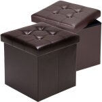 Casaria 2x tabouret cube brun avec espace de rangement pouf 38 x 38 x 38 cm coffre de rangement similicuir ...