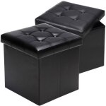 Casaria 2x tabouret cube noir avec espace de rangement pouf 38 x 38 x 38 cm coffre de rangement similicuir ...