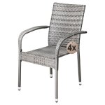 Casaria� lot de 4 chaises de jardin grises empilables polyrotin accoudoirs arrondis fauteuil ext�rieur ...