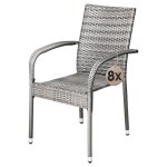 Casaria� lot de 8 chaises de jardin grises empilables polyrotin accoudoirs arrondis fauteuil ext�rieur ...