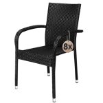 Casaria� lot de 8 chaises de jardin noires empilables polyrotin accoudoirs arrondis fauteuil ext�rieur ...