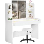 Casaria� coiffeuse lucia blanc avec assise tabouret � roulettes 108x40cm tiroir avec 3 compartiments ...