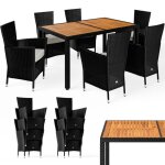 Casaria� ensemble salon de jardin 7 pi�ces polyrotin noir set 1 table + 6 chaises avec coussins bois ...