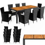 Casaria� ensemble salon de jardin 9 pi�ces polyrotin noir set 1 table + 8 chaises avec coussins bois ...