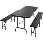 Casaria® ensemble table et 2 bancs pliant cadre métal 180 cm 8 personnes effet polyrotin intérieur extérieur ... Casaria® ensemble table et 2 bancs pliant cadre métal 180 cm 8 personnes effet polyrotin intérieur extérieur ...