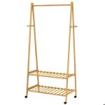 Casaria portant  vtements en bambou avec roulettes porte - manteaux avec 2 tagres 4 crochets rangement ...