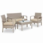 Casaria� salon de jardin en polyrotin cr�me 4 personnes 2 chaises 1 banc meubles dext�rieur jardin terrasse ...