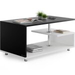 Casaria� table basse design 95x55x50cm blanc noir table de salon rectangulaire moderne 50kg avec plusieurs ...
