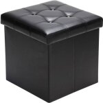 Casaria tabouret cube noir avec espace de rangement pouf 38 x 38 x 38 cm coffre de rangement similicuir ...