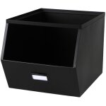 Casier de rangement en m�tal noir empilable avec �tiquette 32x23x21cm