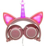 Casque audio enfant - licorne - led oreilles de chat - pliable - bandeau rglable - rose