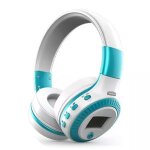 Casque bluetooth sans fil lecteur mp3 radio fm micro blanc et bleu