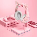 Casque de jeu - onikuma - k9 - filaire - microphone - rose avec oreilles de chat