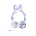 Casque de jeu sans fil couteurs rvb oreilles de lapin casque avec micro mignon filles musique casque ...