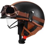 Casque moto jet vintage cuir retro vintage scooter open face demi casque pour homme et femme adultes ...