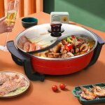 Casserole lectrique 1300w hot pot soup pots avec couvercle batterie de cuisine 38x18cm