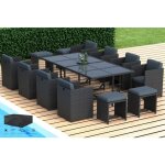 Cassis - salon de jardin encastrable 12 places - en rsine tresse - noir avec coussins gris - housse ...