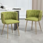 Casual dining chair sofa chair tissu de lin rembourr� fauteuil de salon (pieds en fer) 2pcs / set - vert ...