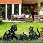 Cat yard art jardin statues m�talliques d�co 3 pi�ces chat �vider silhouette forme animale pieu d�corations ...