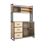 Catavana buffet cuisine vaisselier avec plan de travail ? armoire rangement 3 portes 3 tiroirs bois & ...