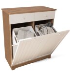 Catavana meuble � linge 45l armoire � linge 2 compartiments en bois avec paniers amovibles