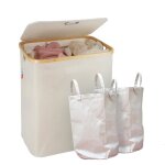 Catavana - panier � linge en bambou blanc avec couvercle ? corbeille � linge 140 l avec double sacs et ...