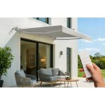 Cazeboo store banne motoris� semi - coffre blanc fazzio 3m x 25m toile beige