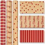 Ccykxaa 3 rouleaux papier cadeau rouge nol rouleau papier kraft adapt enfantsfemmes et hommes surface ...