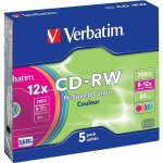 Cd - rw verbatim - pack de 5 - boitier slim - 700 mo - 80 min - vitesse 12x