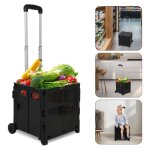 Cecaylie chariot de courses pliable avec couvercle caisse sur roulettes 2 roues poign�e t�lescopique ...