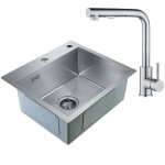 Cecipa 2 en 1 Évier de cuisine avec 1 bac inox 50 x 45 x 185 cm + robinet de cuisine inox extractible ... Cecipa 2 en 1 Évier de cuisine avec 1 bac inox 50 x 45 x 185 cm + robinet de cuisine inox extractible ...